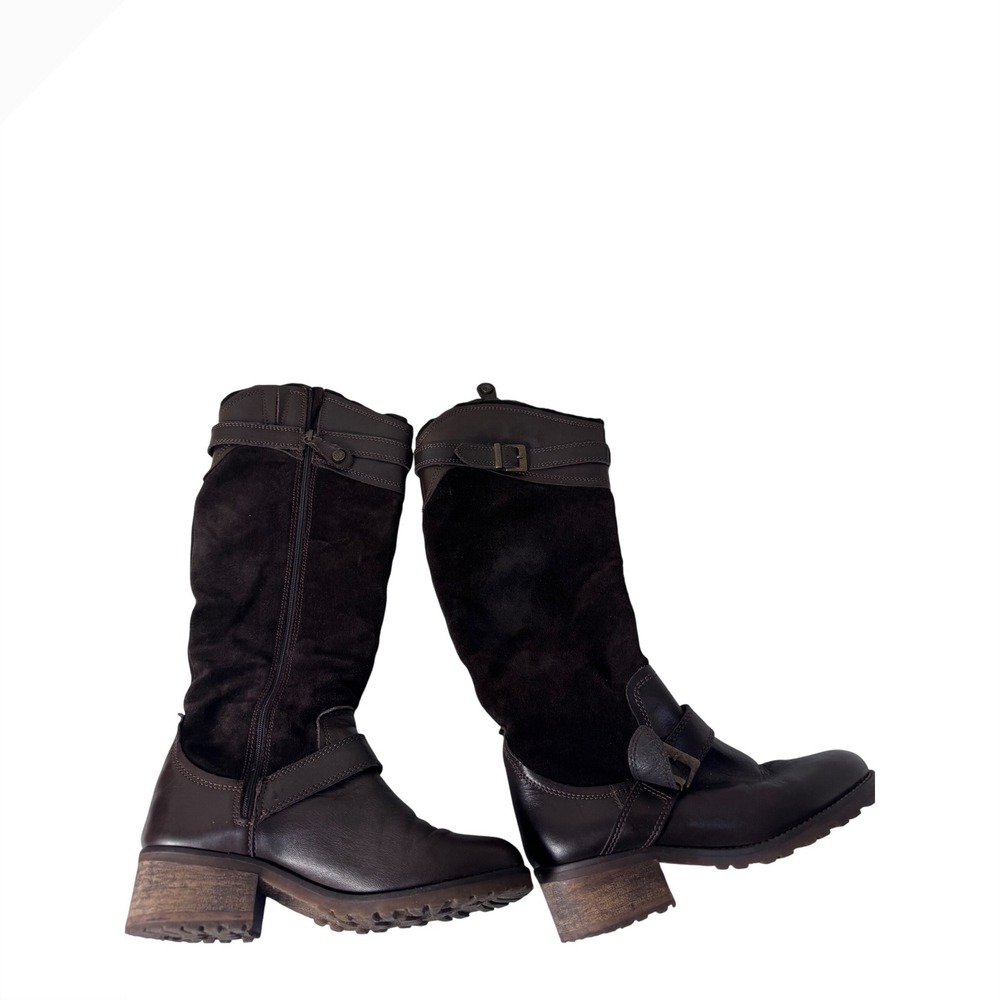 Fabianelli‎ Tall Leather Suede Riding Boots Women 36 Brown Buckle Lug Sole Chic